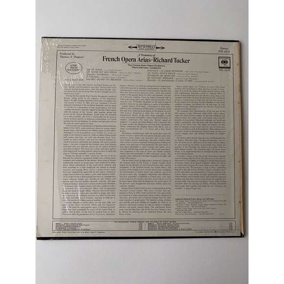 Treasury French Opera Arias Richard Tucker LP Columbia MS 6831 Dervaux Vinyl EX - Picture 2 of 7